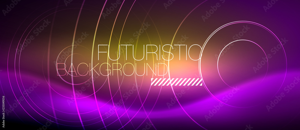 Neon glowing techno lines, hi-tech futuristic abstract background template with square shapes