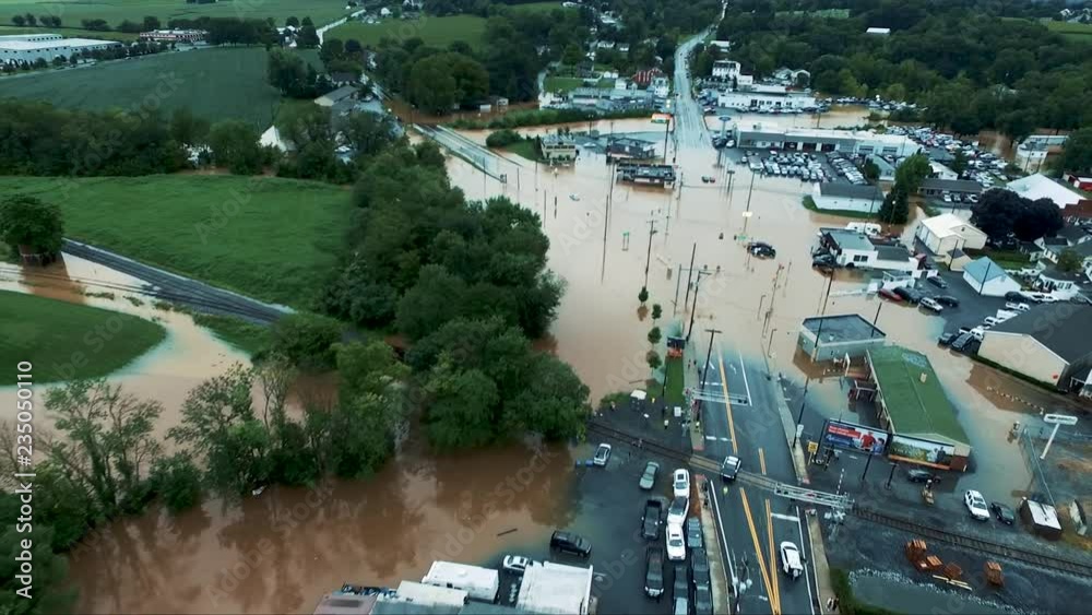 Aerial view of a flooding in Manheim, Pennsylvania. Stock Video Adobe