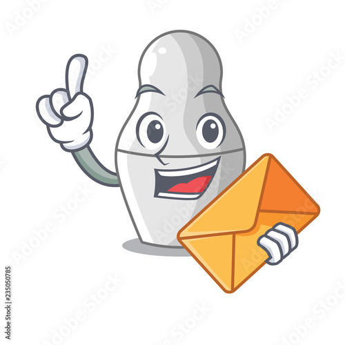 With envelope unpainted nested Russian dolls on cartoon