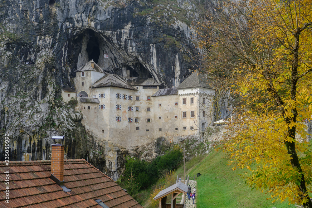 Scenic view of castle inside great cave (Predjamski grad) near Predjama in Slovenia