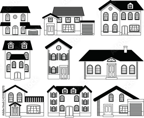 Monochrome Western style house outline set