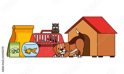 dog hamster and cat on cage food house pet