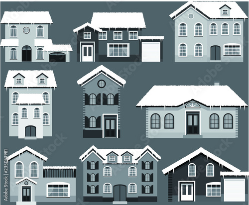 Monochrome Winter Western style house set