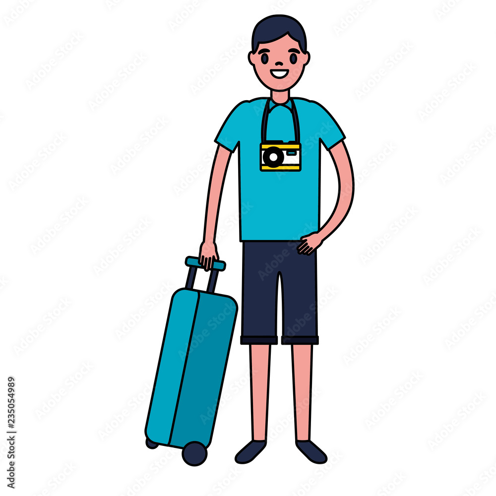 tourist man with travel suitcase vacations tourist man with travel suitcase vacations