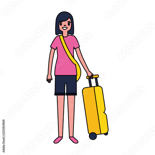 tourist woman with travel suitcase vacations