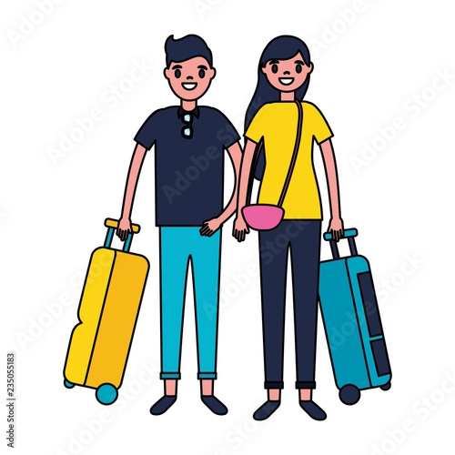 couple tourists with bag travel vacations