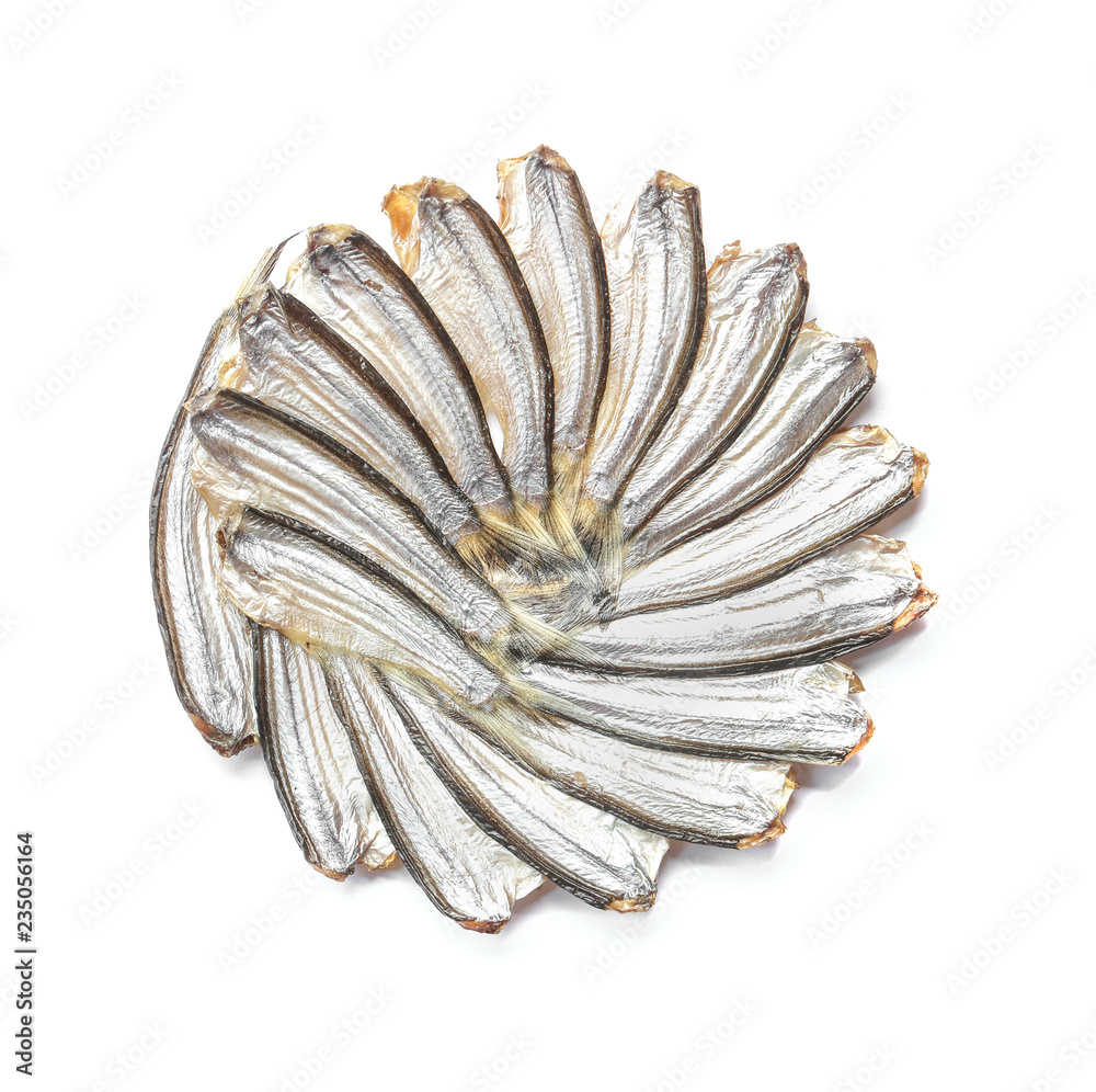Round dried fish for cooking onwhite background Round dried fish for cooking onwhite background