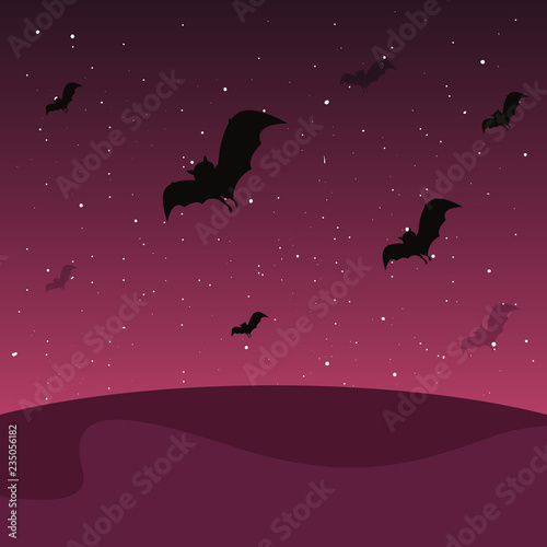 flying bats in the night landscape