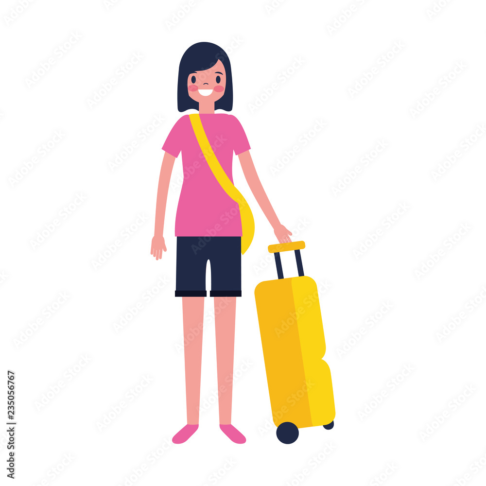 tourist woman with travel suitcase vacations