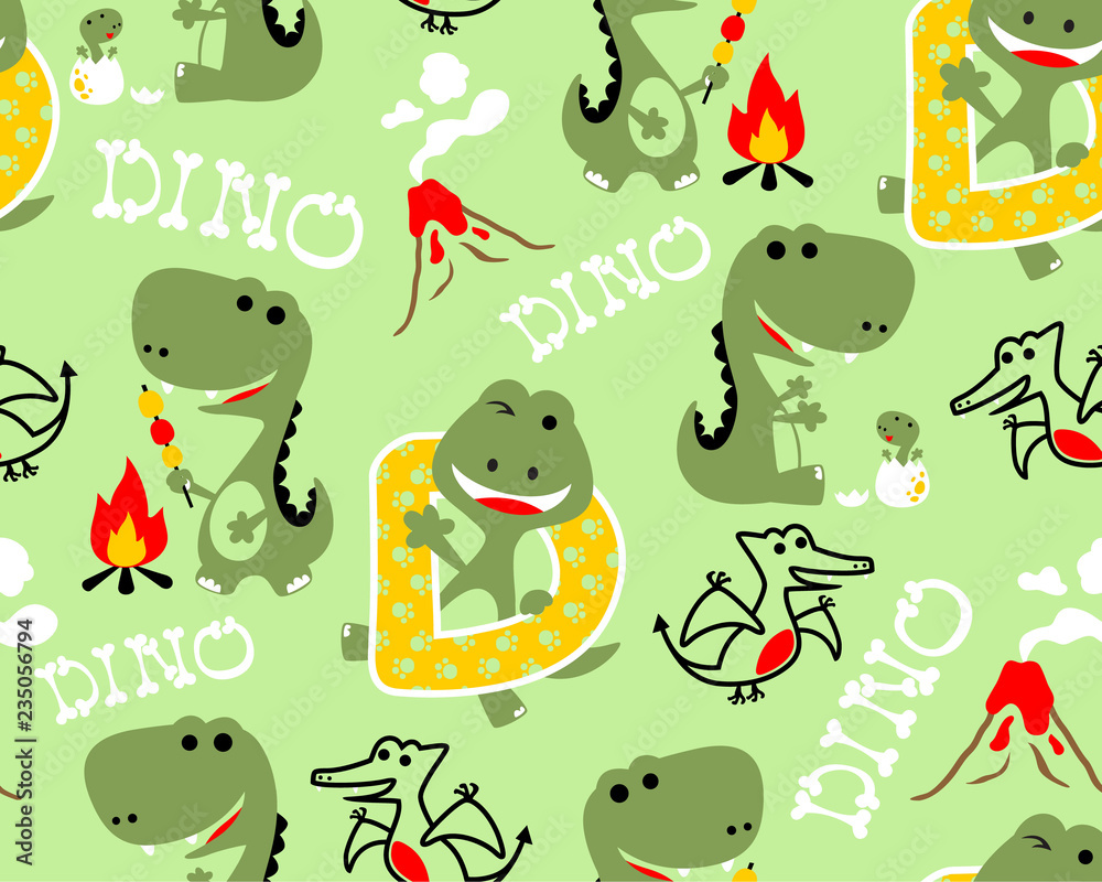 Naklejka premium Vector of seamless pattern with dinosaurs cartoon