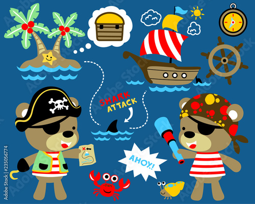 vector illustration of sailing theme set with funny pirates.