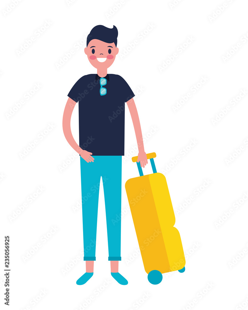 tourist man with travel suitcase vacations tourist man with travel suitcase vacations