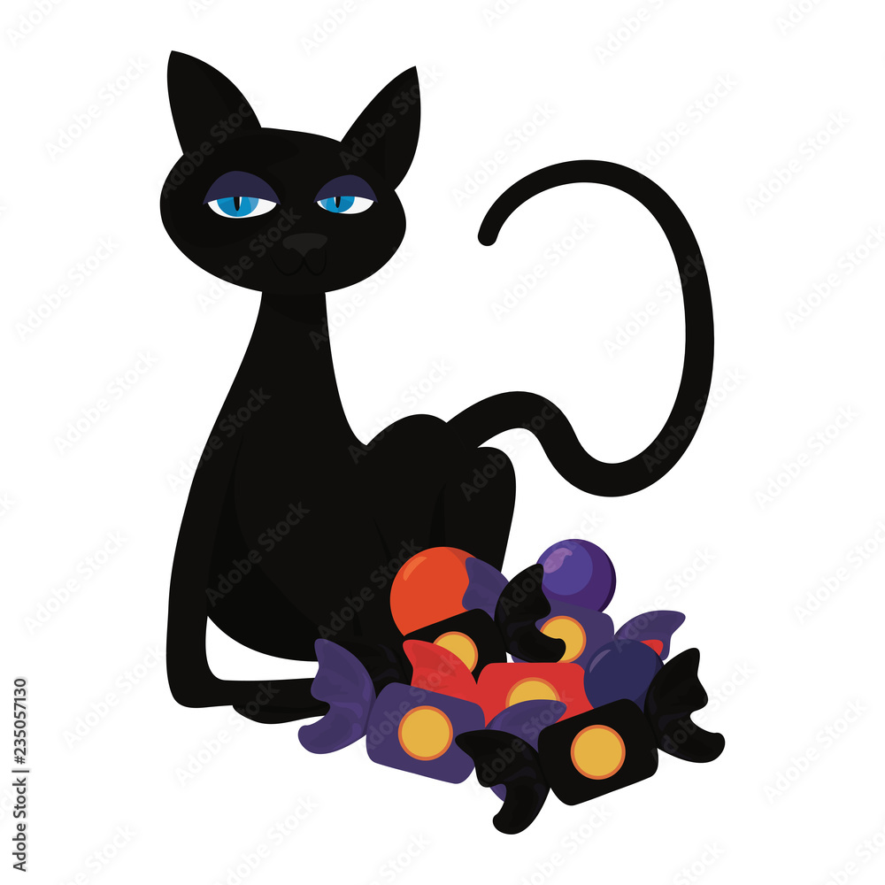 Fototapeta premium halloween black cat with candies