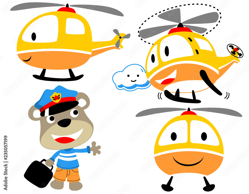 vector set of funny helicopter cartoon with little pilot Stock Vector |  Adobe Stock