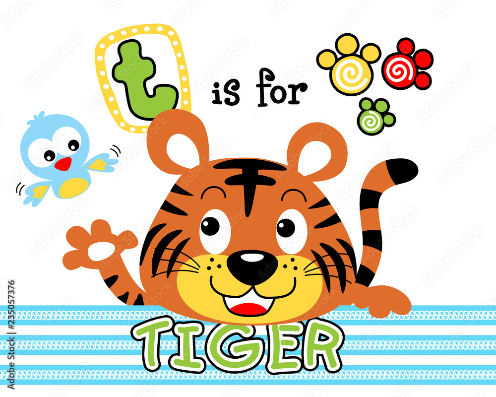 Vector illustration of tiger and bird Vector illustration of tiger and bird