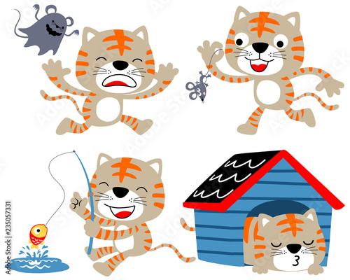 Vector set of funny kitten cartoon