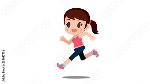 Running female, girl, woman athlete character, running cycle