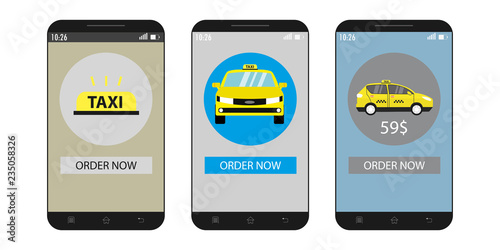 Taxi service app on mobile screen,flat