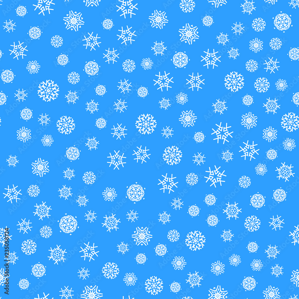 Naklejka premium Christmas snowflakes seamless pattern with snowfall