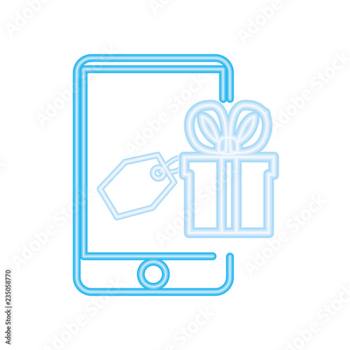 online shopping mobile gift tag neon