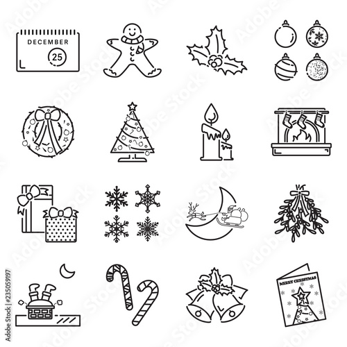 Christmas theme line icons