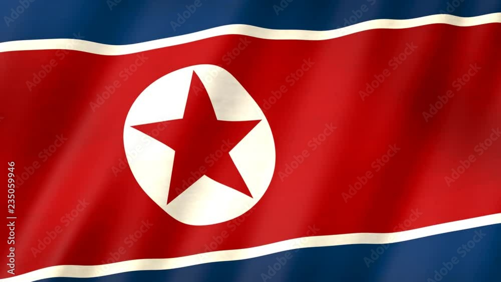 north korea flag 3d animation waving in the wind