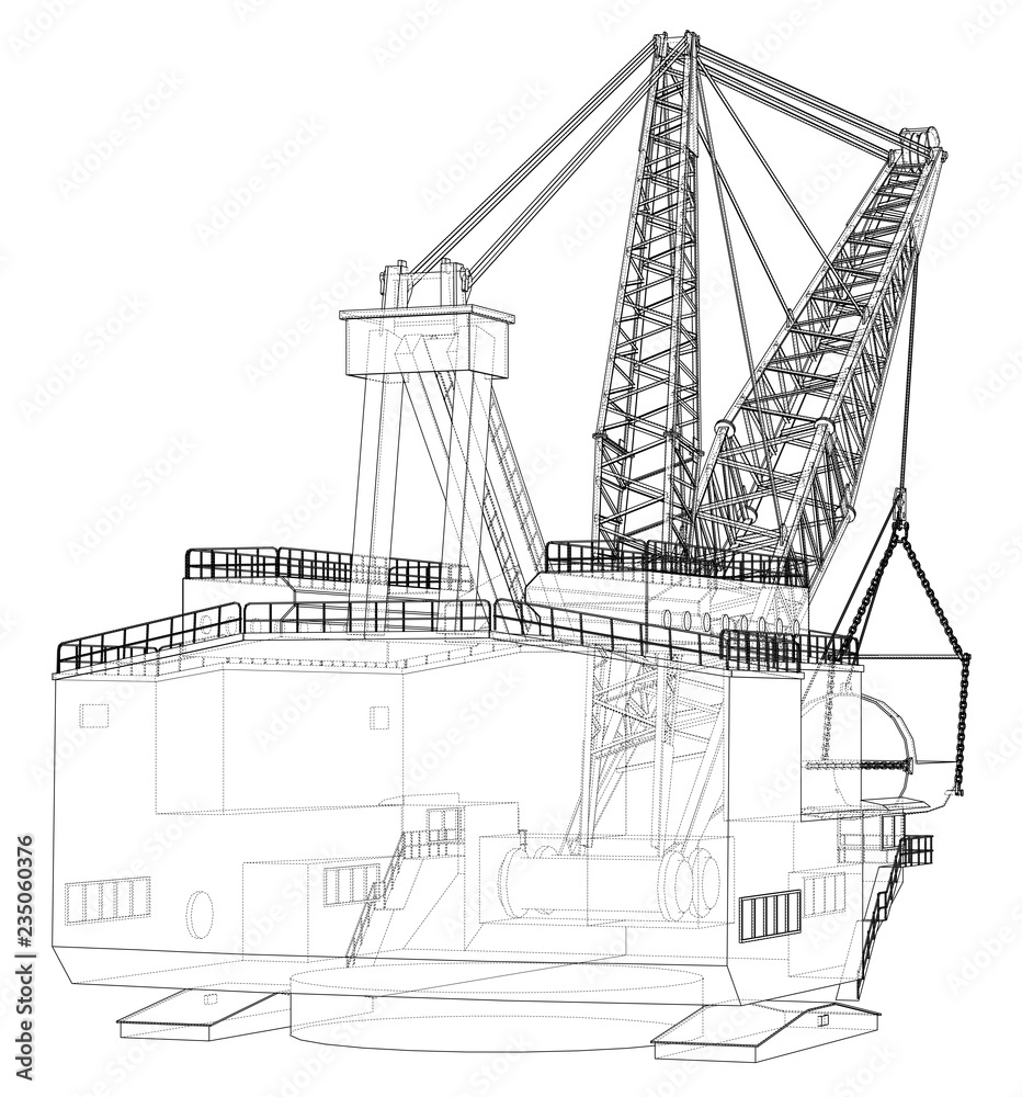 Dragline walking excavator. Vector