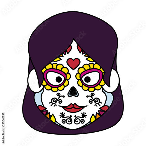 mexica woman head with catrina mask