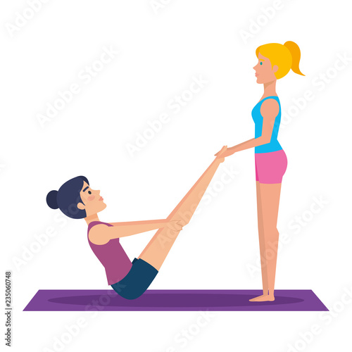 couple of girls practicing yoga position