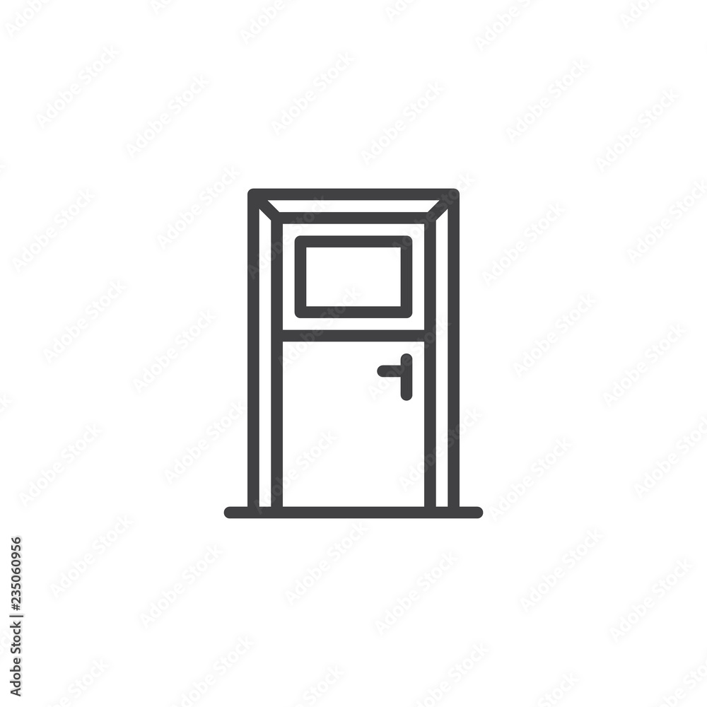Door with window outline icon. linear style sign for mobile concept and web design. Closed glass door entrance simple line vector icon. Symbol, logo illustration. Pixel perfect vector graphics Door with window outline icon. linear style sign for mobile concept and web design. Closed glass door entrance simple line vector icon. Symbol, logo illustration. Pixel perfect vector graphics