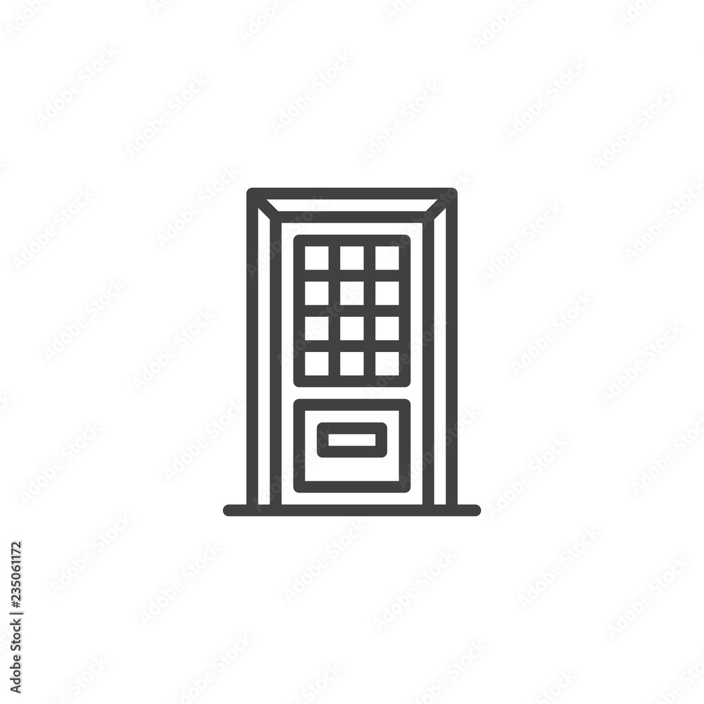 Door with glass window outline icon. linear style sign for mobile concept and web design. Entrance door simple line vector icon. Symbol, logo illustration. Pixel perfect vector graphics Door with glass window outline icon. linear style sign for mobile concept and web design. Entrance door simple line vector icon. Symbol, logo illustration. Pixel perfect vector graphics