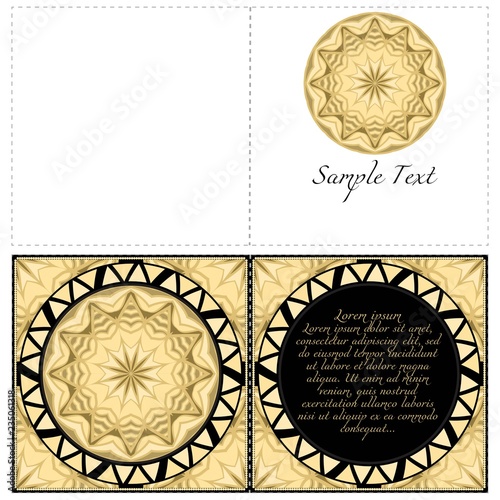 Invitation or Card template with floral mandala pattern. The front and rear side. Vector illustration