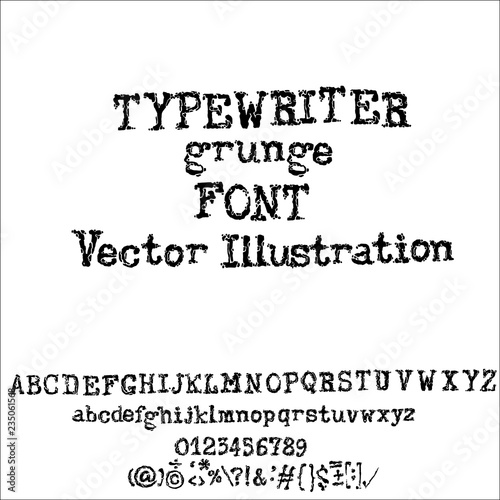 Vector old typewriter font style. Vintage font. Old grunge font