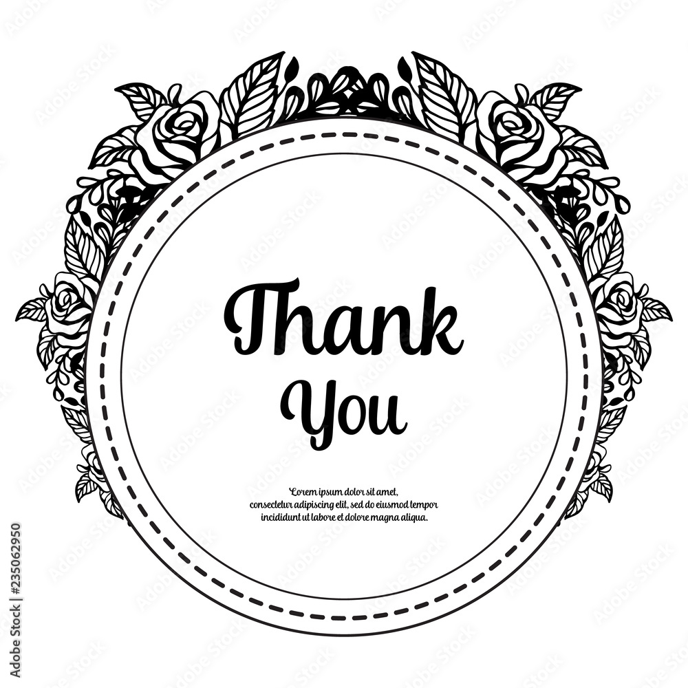 Thank you greeting card with floral vector illustration