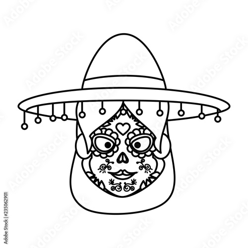 mexica woman head with catrina costume
