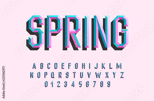 Stylish colorful spring font with faces for printing, banners, postcards. Vector Illustration
