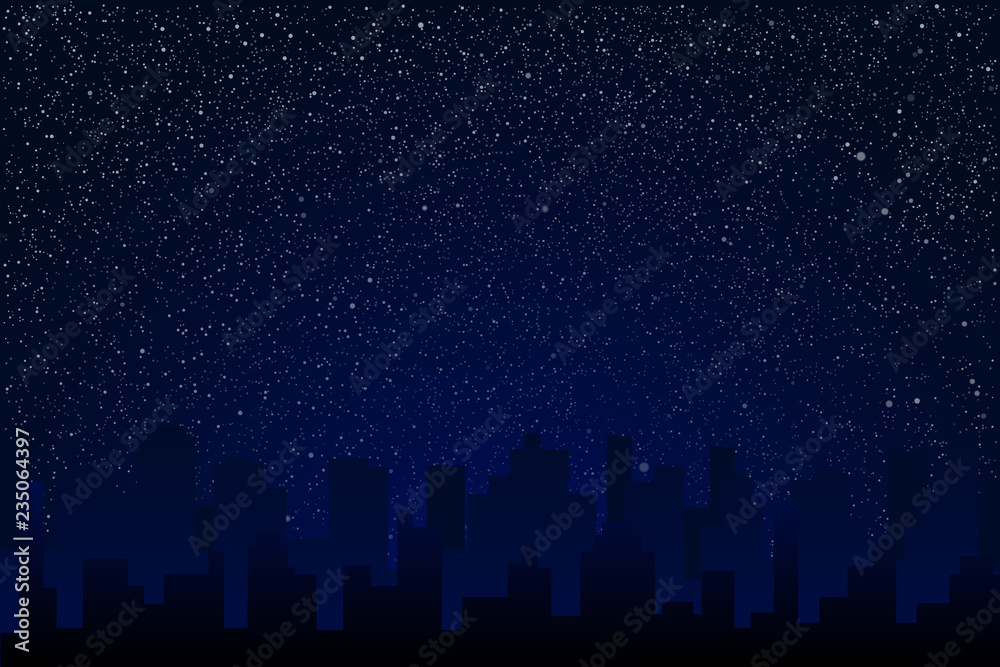 Starry Sky. Shining Stars. Night Town, City.