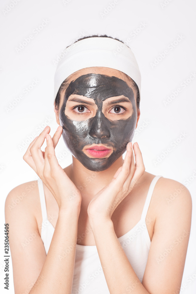 beautiful woman masking her face on white background beautiful woman masking her face on white background