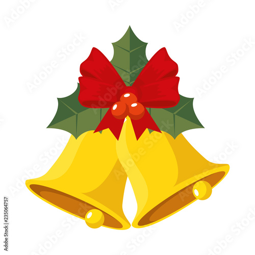 christmas bells and leafs decorative icon