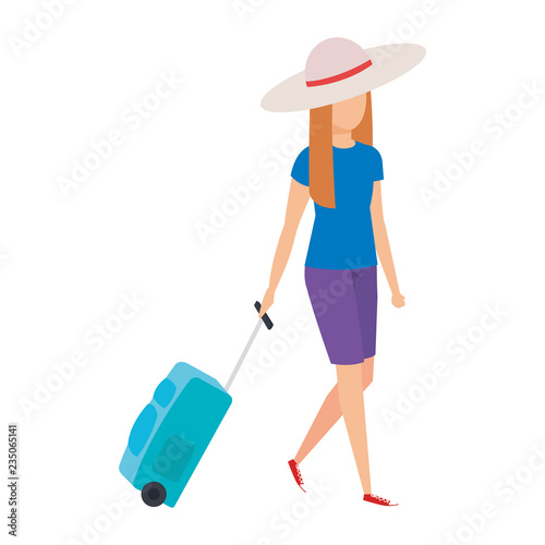 beautiful tourist girl with suitcase character