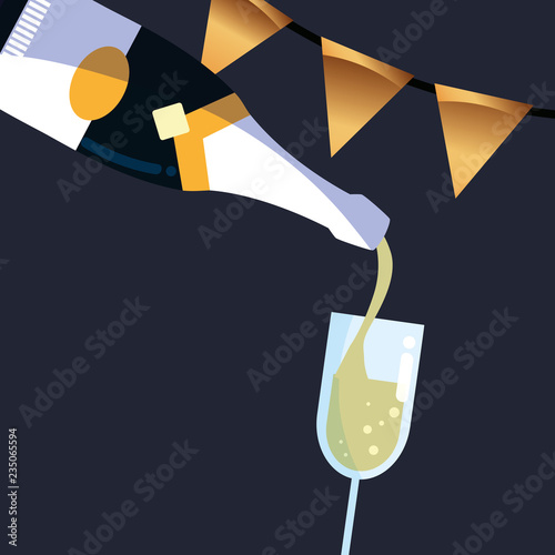 bottle champagne pouring on glass celebration