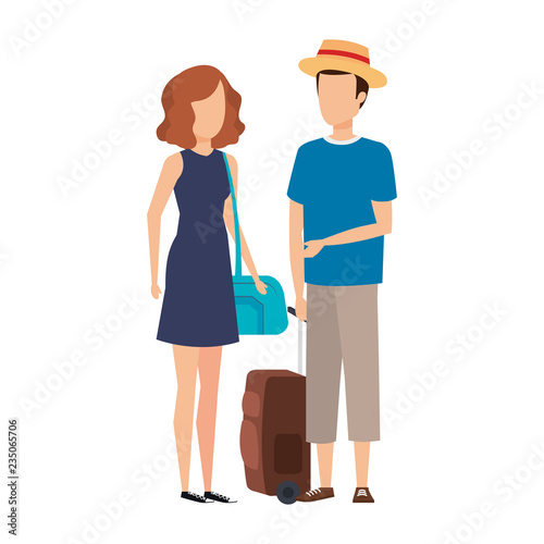 young couple with suitcase travel