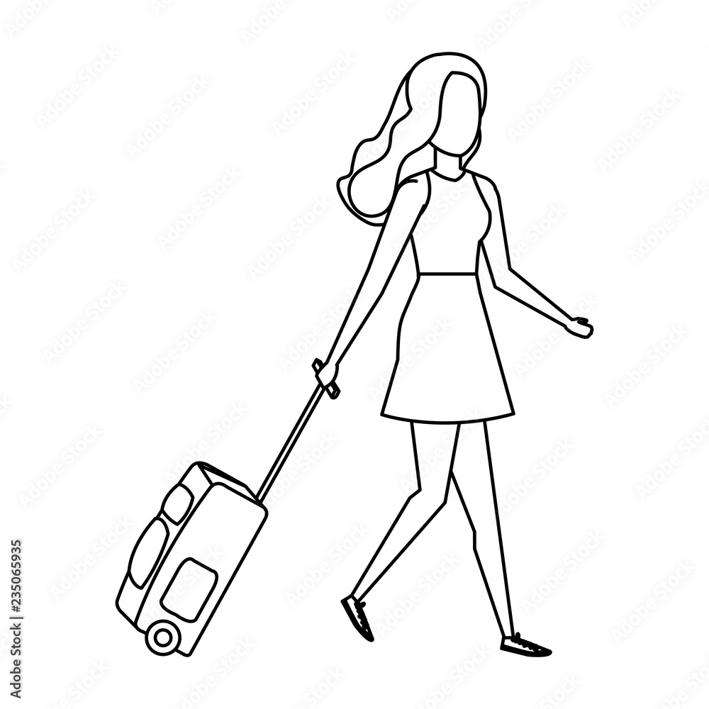 beautiful tourist girl with suitcase character beautiful tourist girl with suitcase character