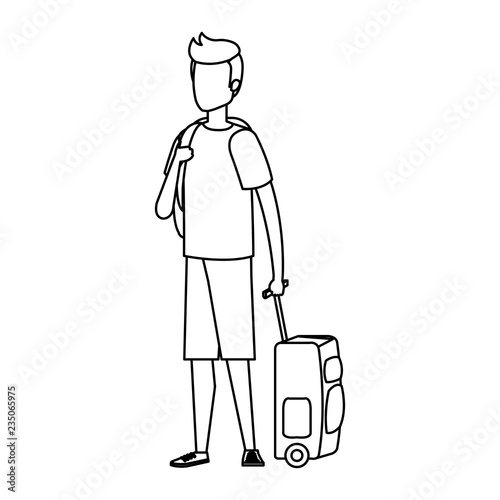 young man with suitcase travel