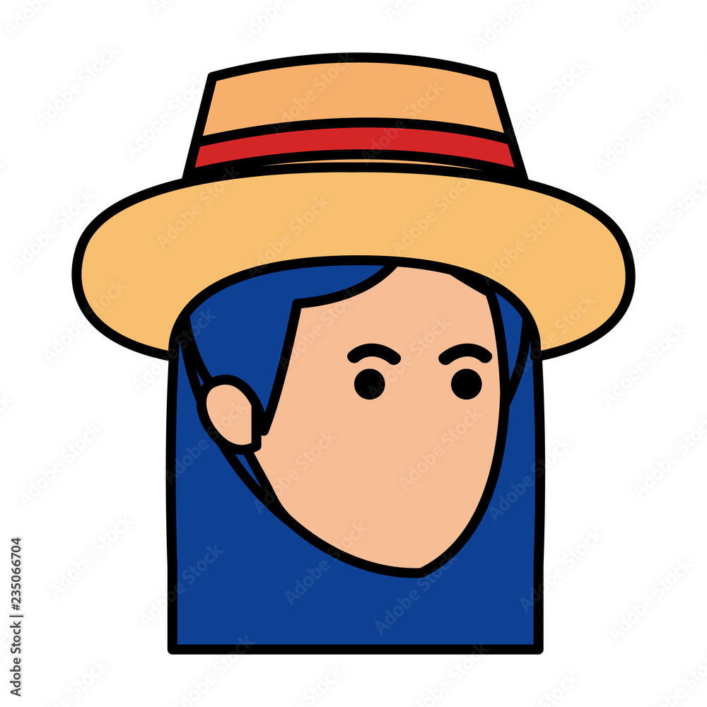 tourist girl with summer hat head character tourist girl with summer hat head character