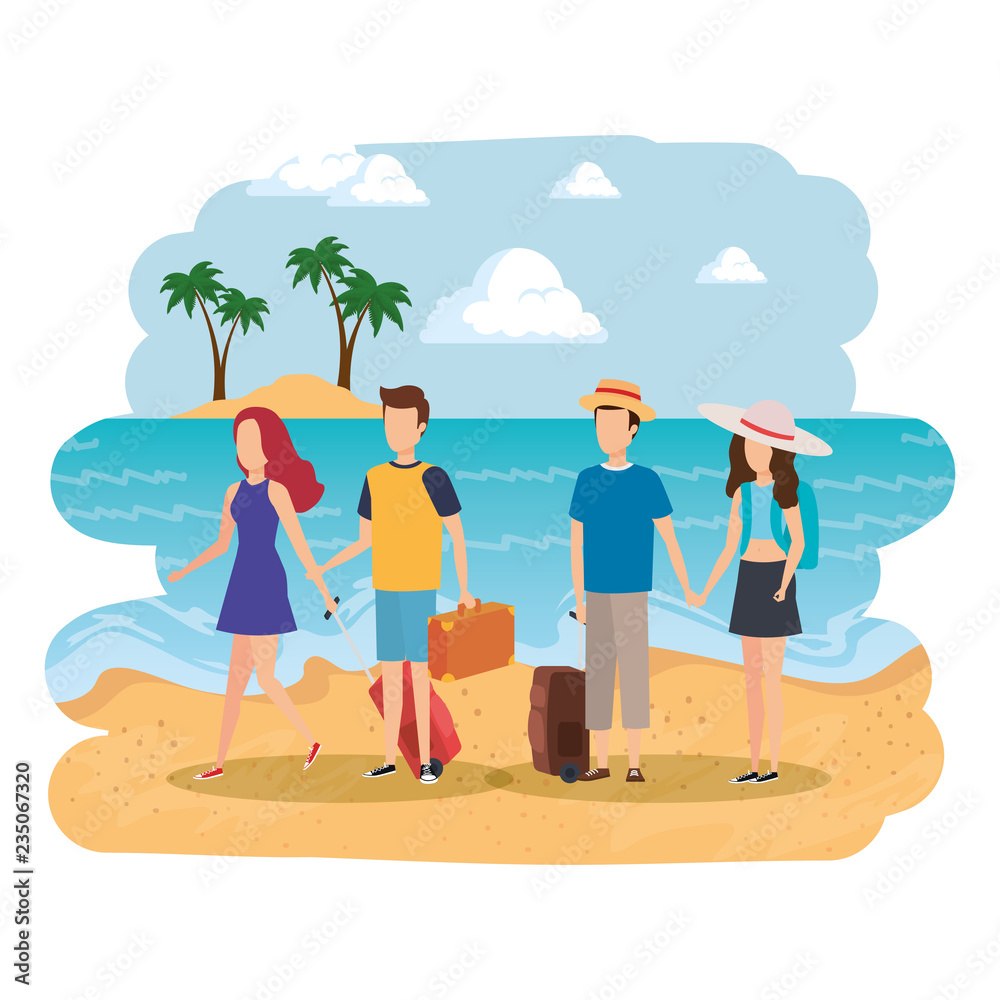 Fototapeta premium młodzi ludzie z walizkami na plaży