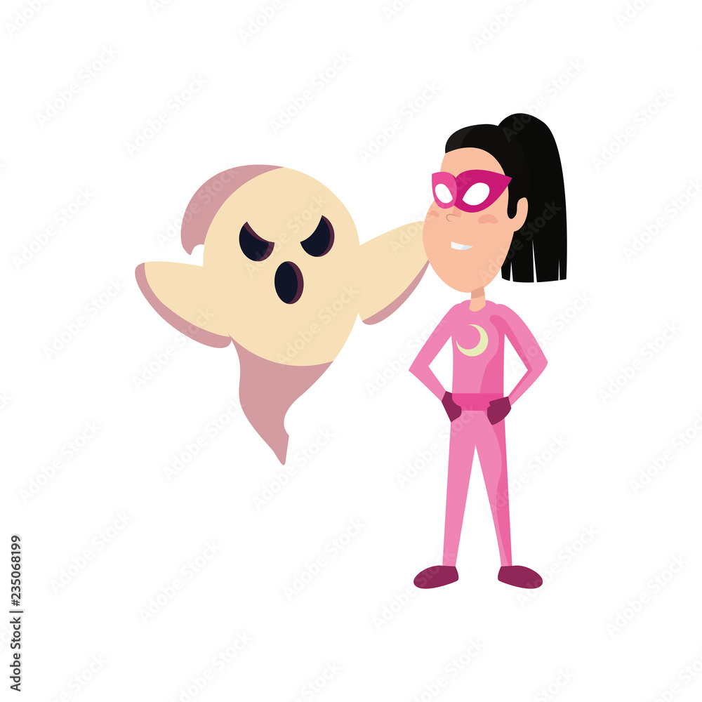 girl in halloween costume with ghost girl in halloween costume with ghost