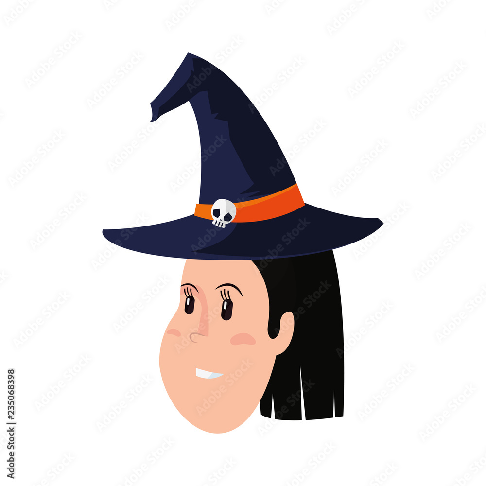 girl face with witch hat