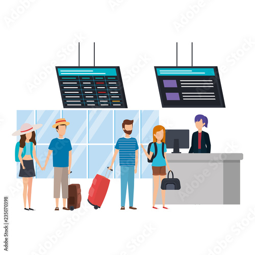 young people with suitcases in the airport