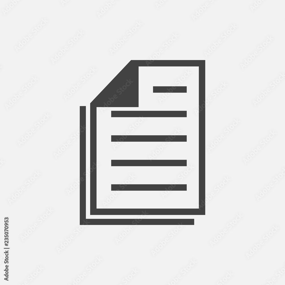 Vector icon of the document. Illustration of a business document on a gray background. Layers grouped for easy editing illustration. For your design. Vector icon of the document. Illustration of a business document on a gray background. Layers grouped for easy editing illustration. For your design.